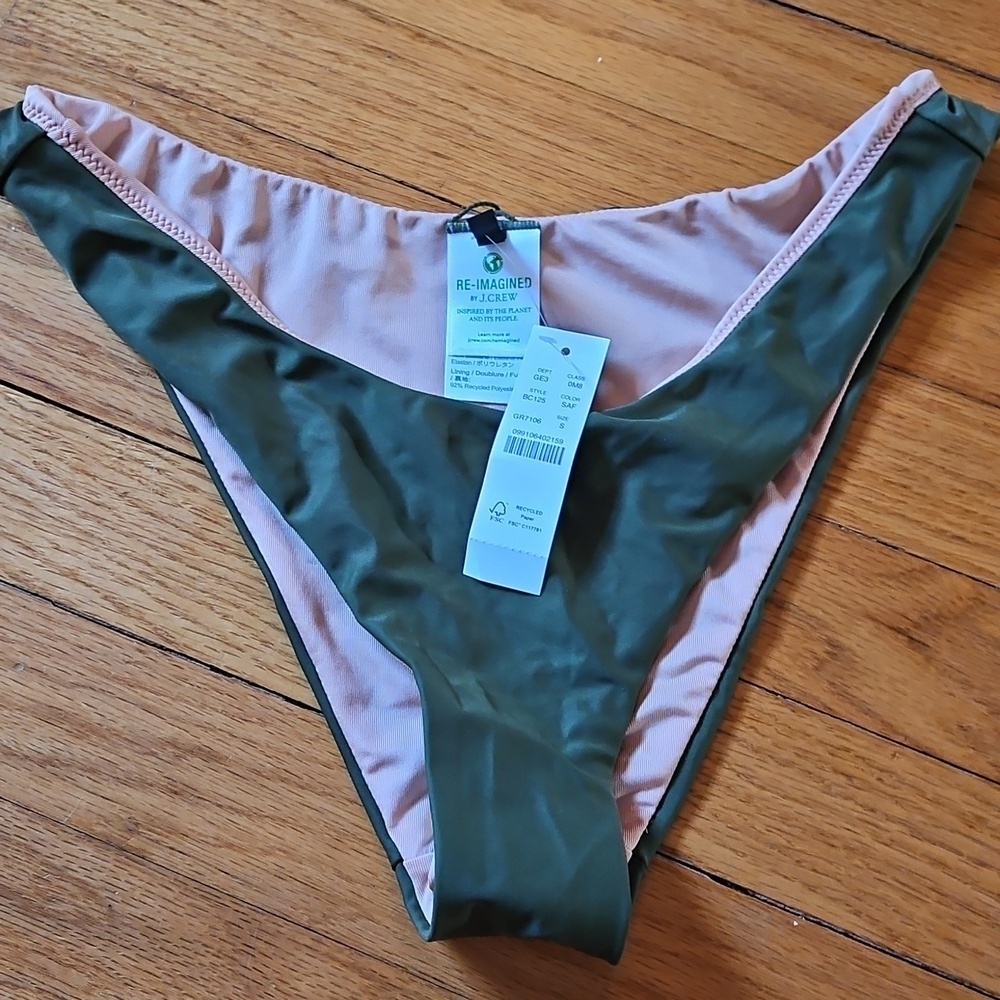 J Crew Green Bikini Bottom, Brand New With Tags & Liner, Sz S